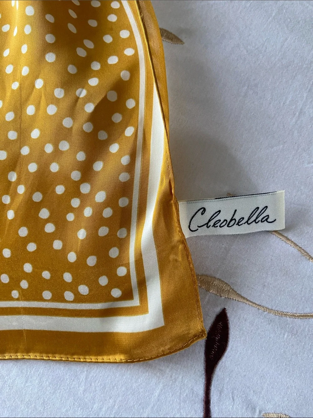 Cleobella Mustard Yellow Polka Dot Square Scarf Bandana Like New